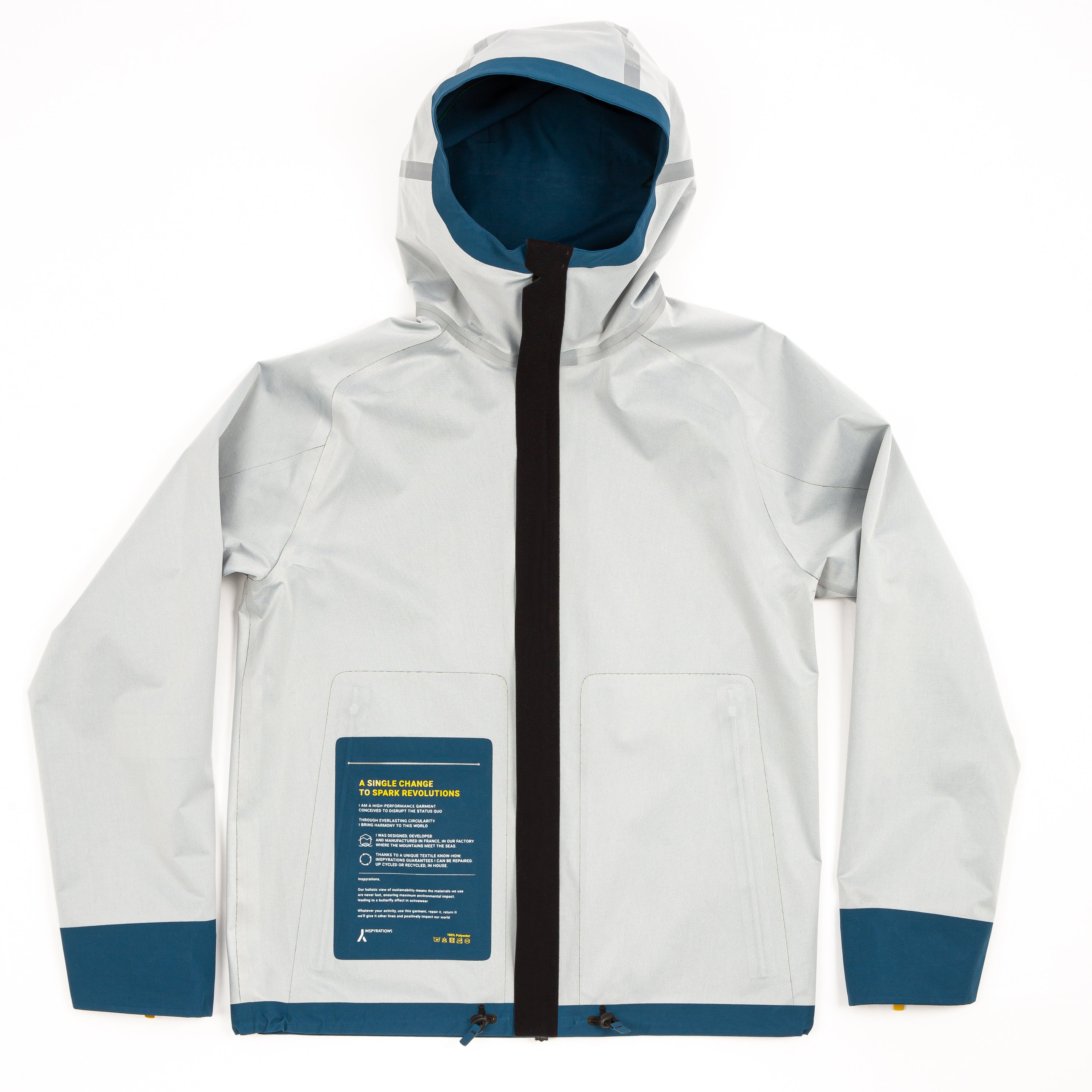 veste shell 3 couches membrane imperméable et respirante.  Fabriquée en france. Recyclée et recyclable. Style et look gorpcore.